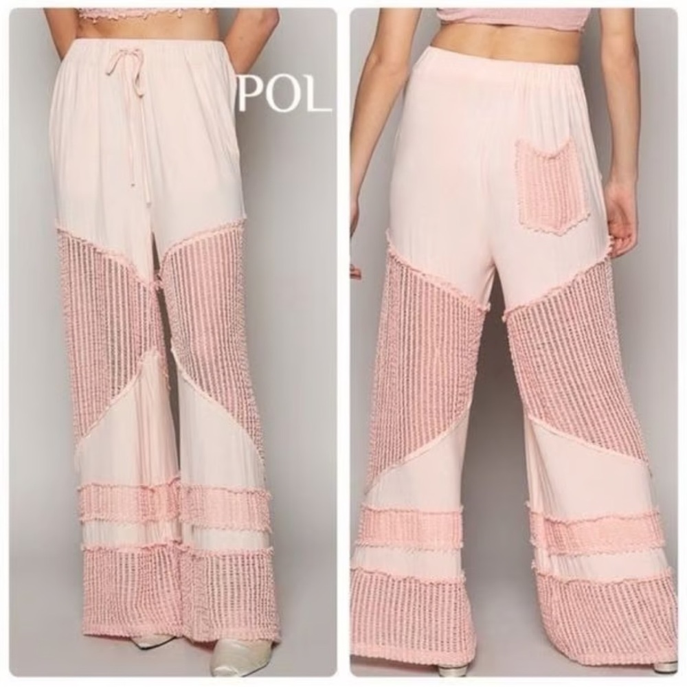 POL Light Pink Crochet Wide Leg Pants